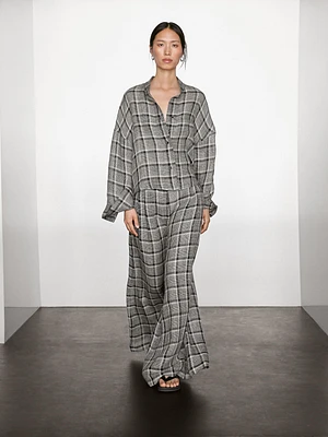 Pantalon palazzo à carreaux 100 % lin