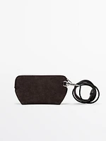 Split leather crossbody glasses case with purse