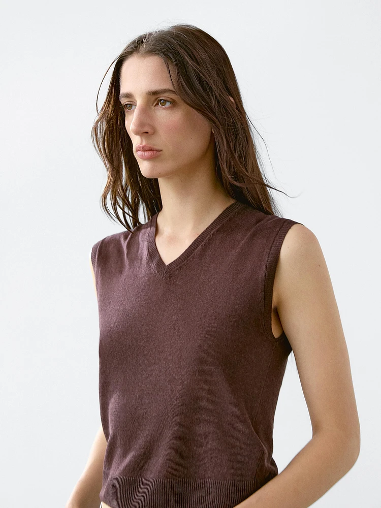 100% linen melange knit vest