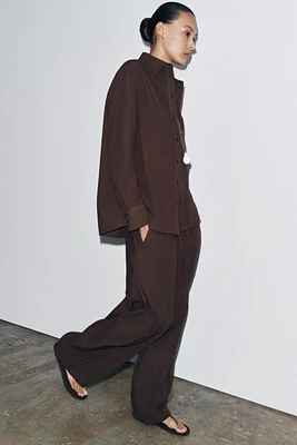 ZW COLLECTION POPLIN WIDE LEG PANTS