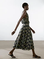 Flowing check midi skirt