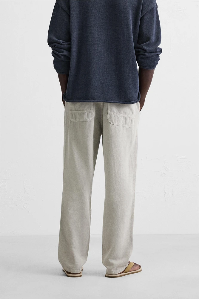 PANTALON EN COTON ET LIN
