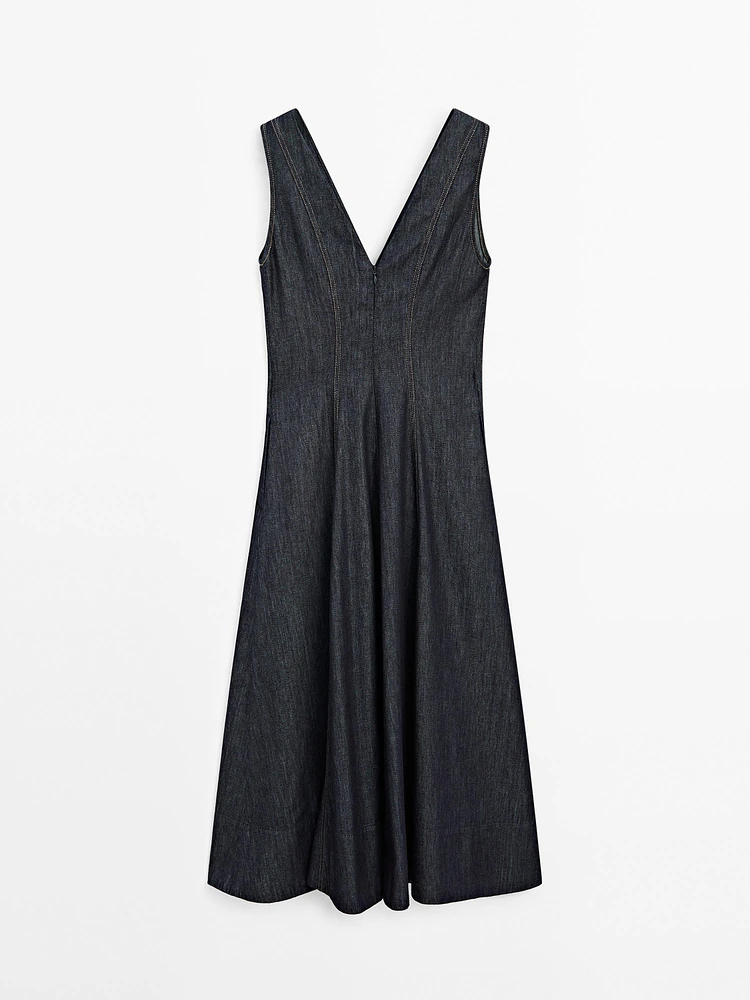 Robe midi denim coutures apparentes