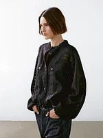 Veste bomber à carreaux en lin mélangé