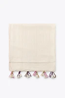 LINEN SCARF WITH POM POMS