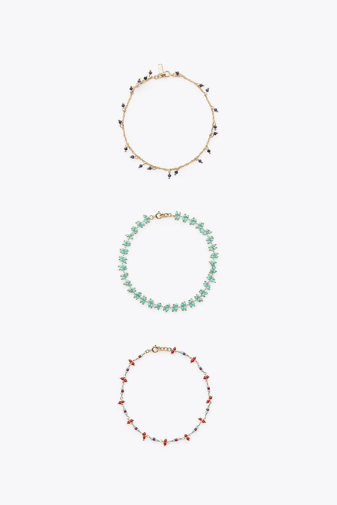 3-PACK OF BEADED ANKLE BRACELETS