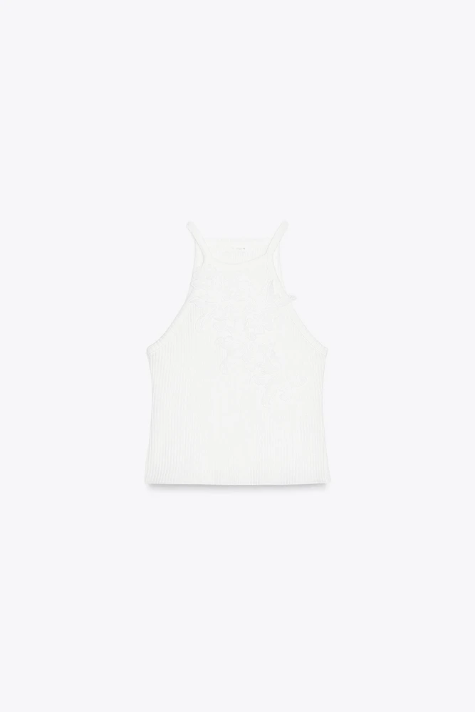 RIBBED EMBROIDERED TOP