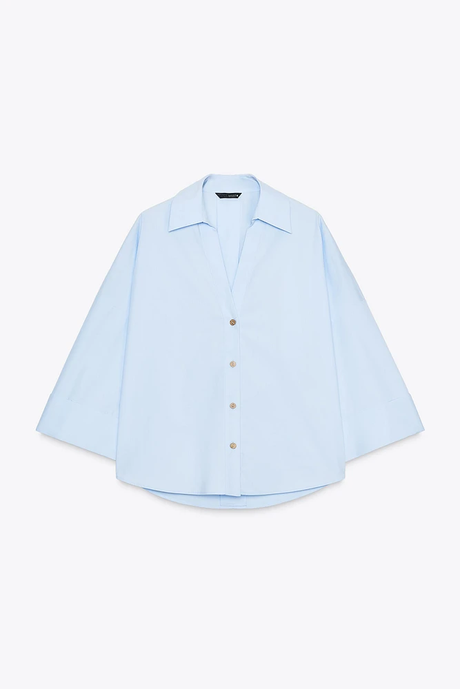 CHEMISE EN POPELINE À MANCHES LARGES