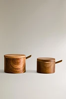 WOODEN SUGAR BOWL WITH SPOON