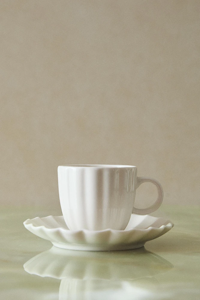 SCALLOPED PORCELAIN MUG AND SAUCER