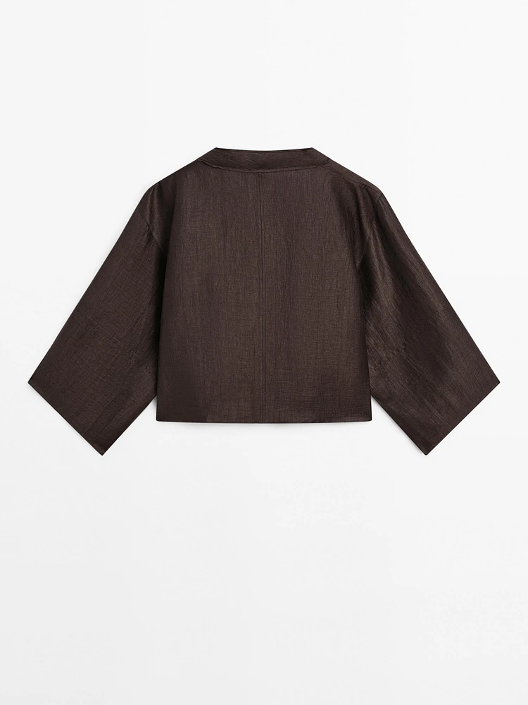 Linen blend crossover kimono