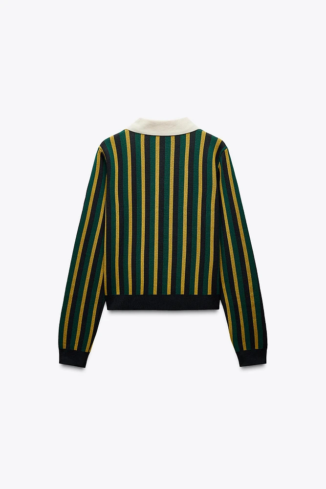 STRIPED KNIT POLO SWEATER