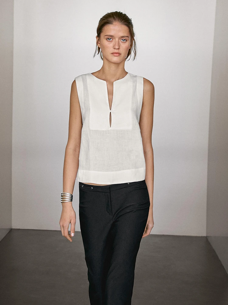 Blouse 100 % lin avec coutures