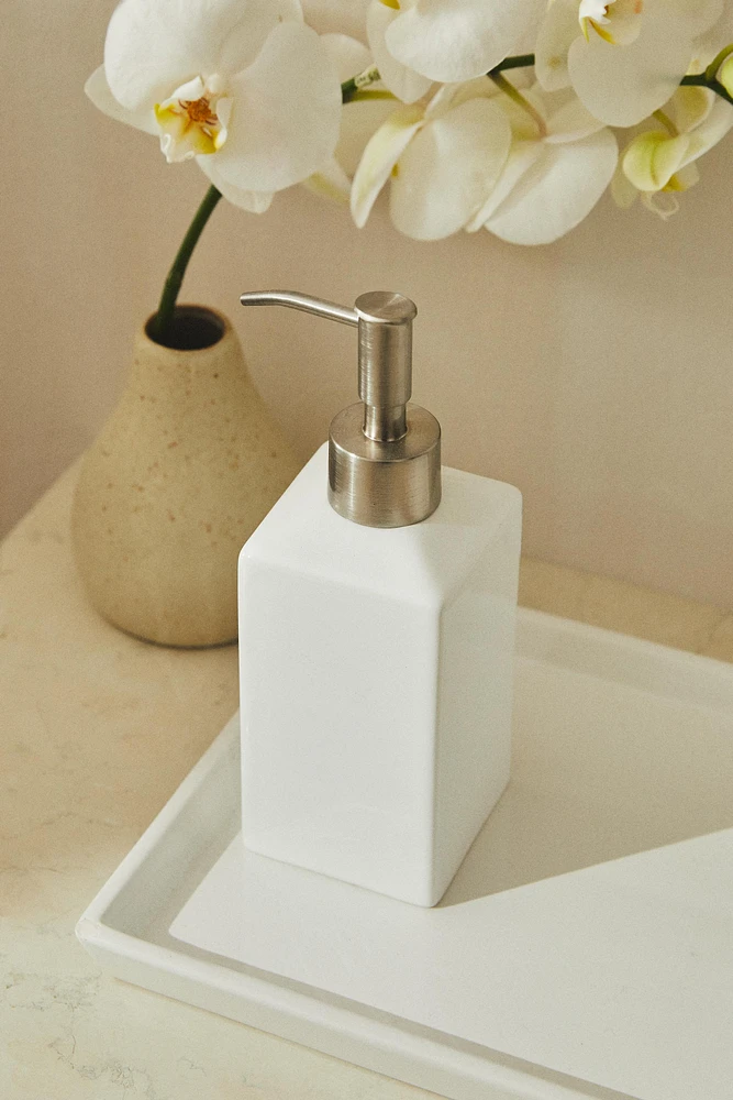 WHITE EARTHENWARE SOAP DISPENSER