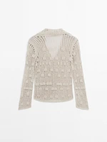 Cardigan en maille ajourée à col polo
