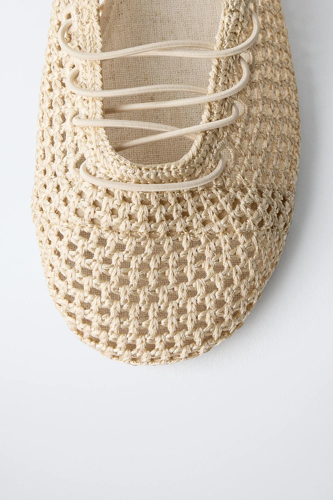 CROCHET LACE-UP BALLET FLATS