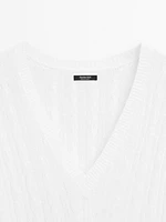 Pull coton en maille tressée ajourée