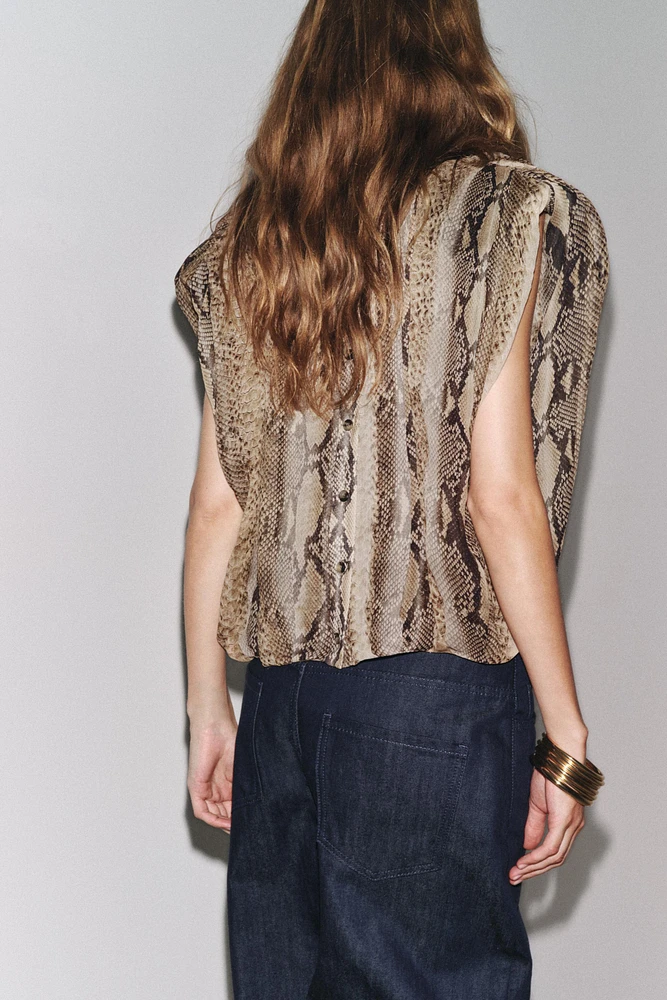 BLOUSE À ÉPAULETTES AVEC IMPRIMÉ ANIMAL ZW COLLECTION