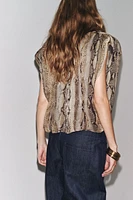 BLOUSE À ÉPAULETTES AVEC IMPRIMÉ ANIMAL ZW COLLECTION