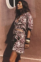 FRINGED BEADED PRINT SKIRT