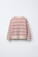 STRIPED OPEN KNIT SWEATER