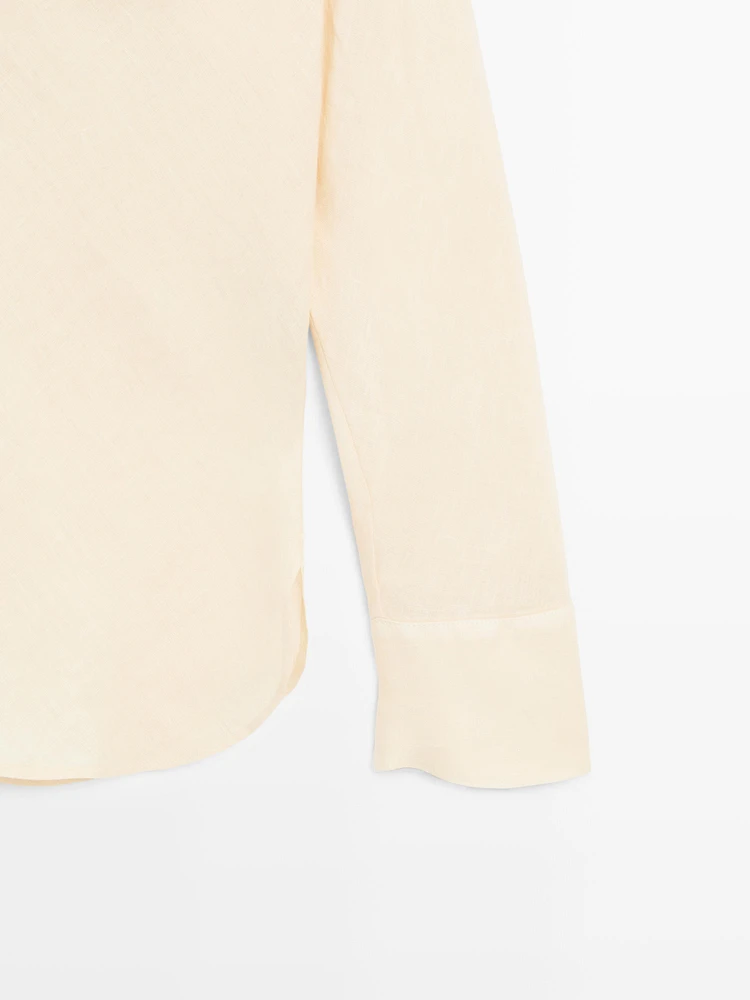 Flowing linen shirt with stand collar