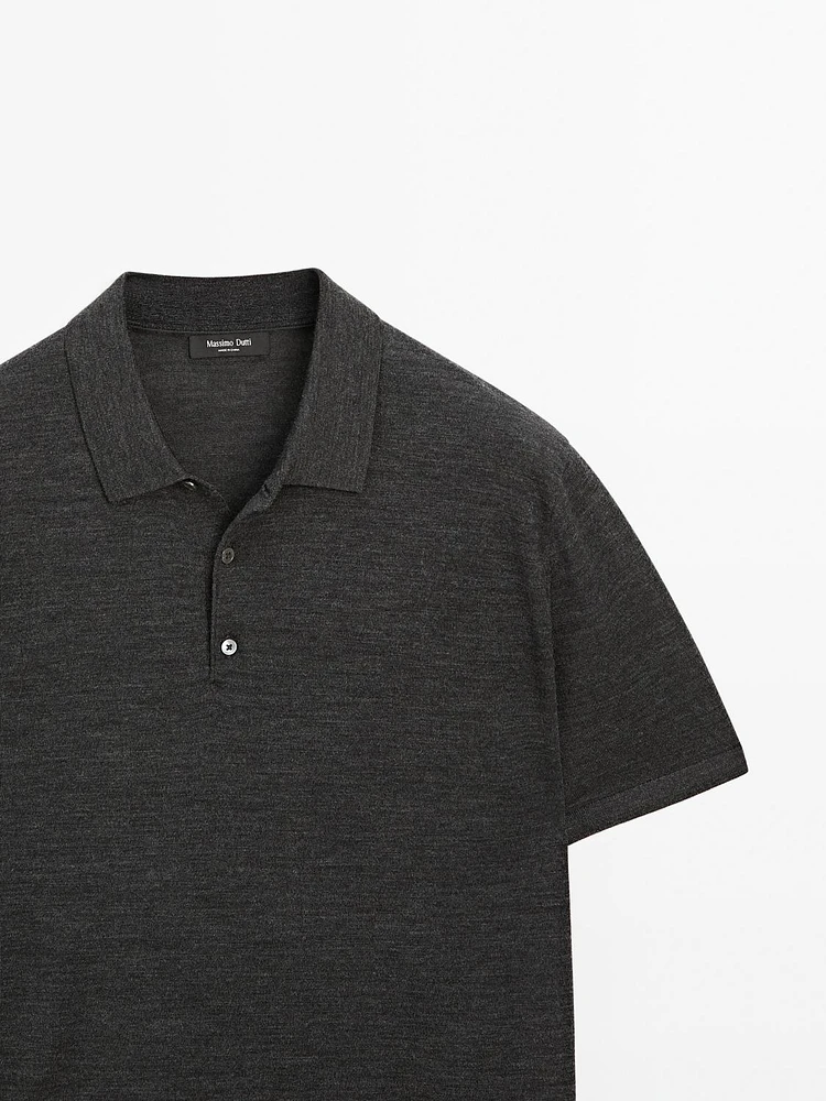 Short sleeve wool blend knit polo shirt