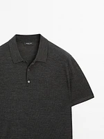 Short sleeve wool blend knit polo shirt