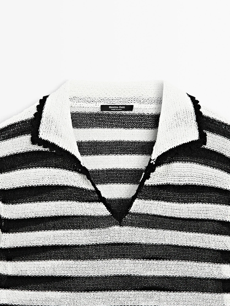 Pull polo coton à rayures
