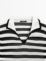 Pull polo coton à rayures