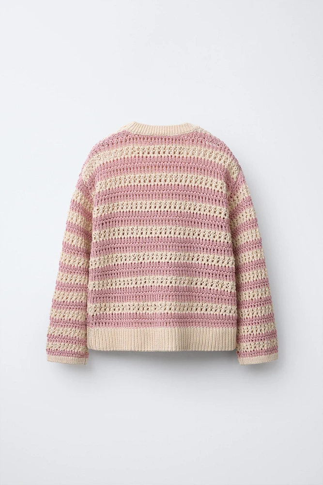 STRIPED OPEN KNIT SWEATER