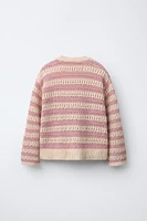 STRIPED OPEN KNIT SWEATER