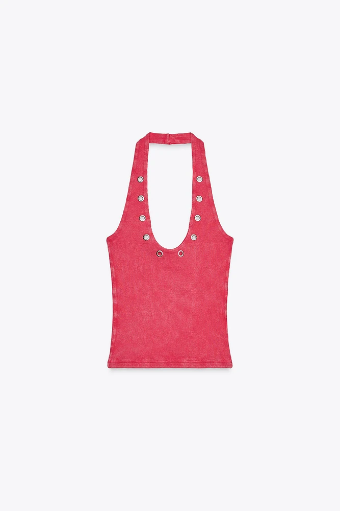 HALTER T-SHIRT WITH RINGS