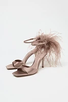 FAUX FEATHER HEELED SANDALS