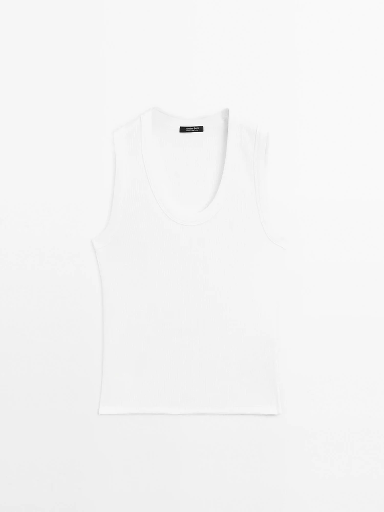 T-shirt à col rond en coton mélangé
