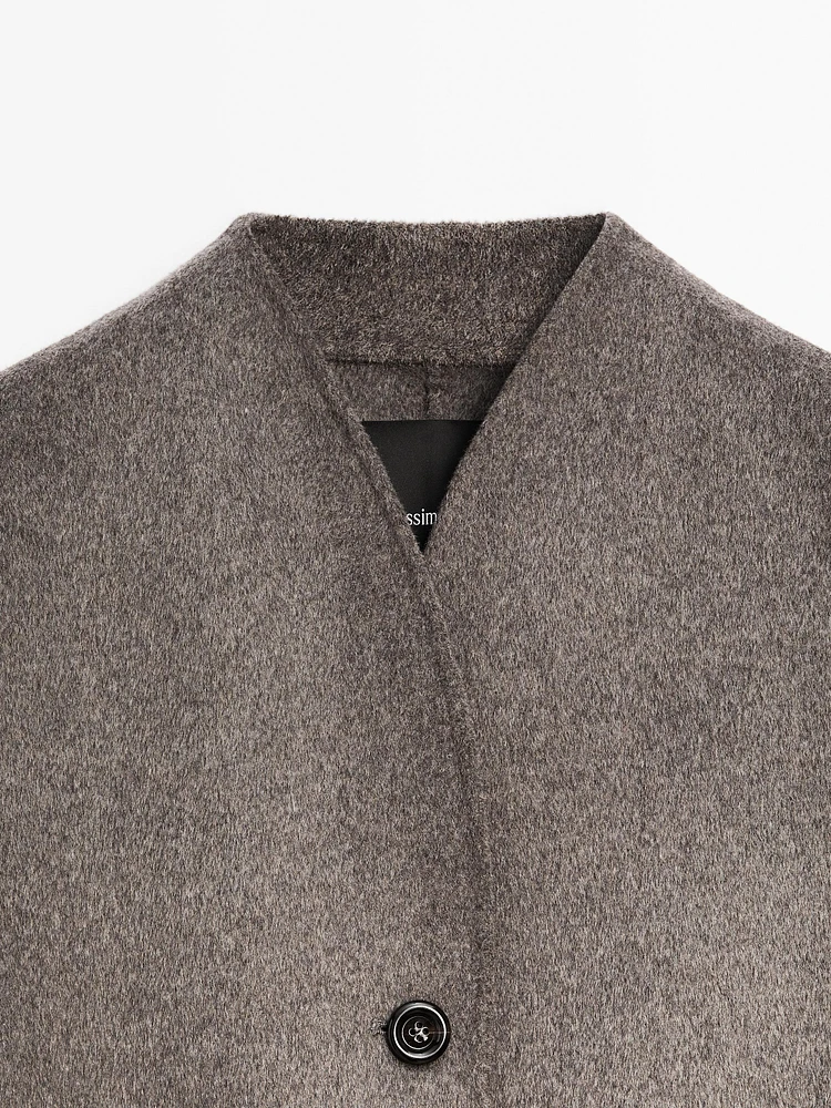 Manteau à col montant en laine mélangée