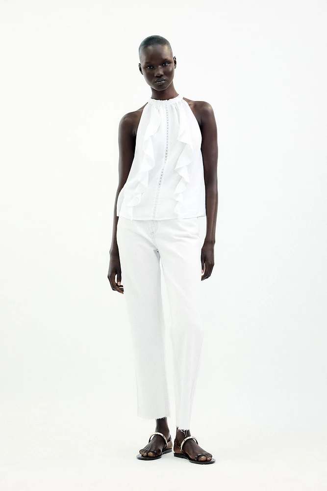 TOP HALTER VOLANTS AVEC RAMIE