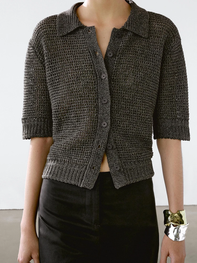 Cardigan ajouré à manches courtes
