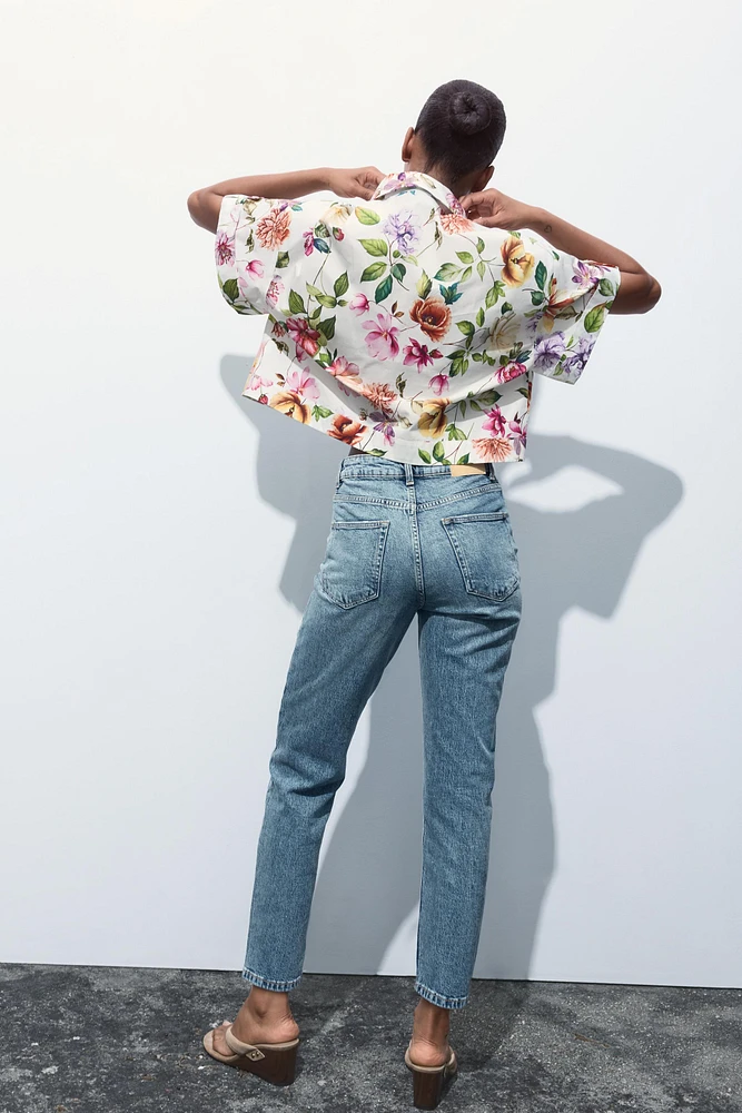 CHEMISE COURTE EN POPELINE À IMPRIMÉ FLORAL