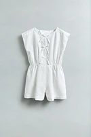 BOW DETAIL LINEN SHORT JUMPSUIT