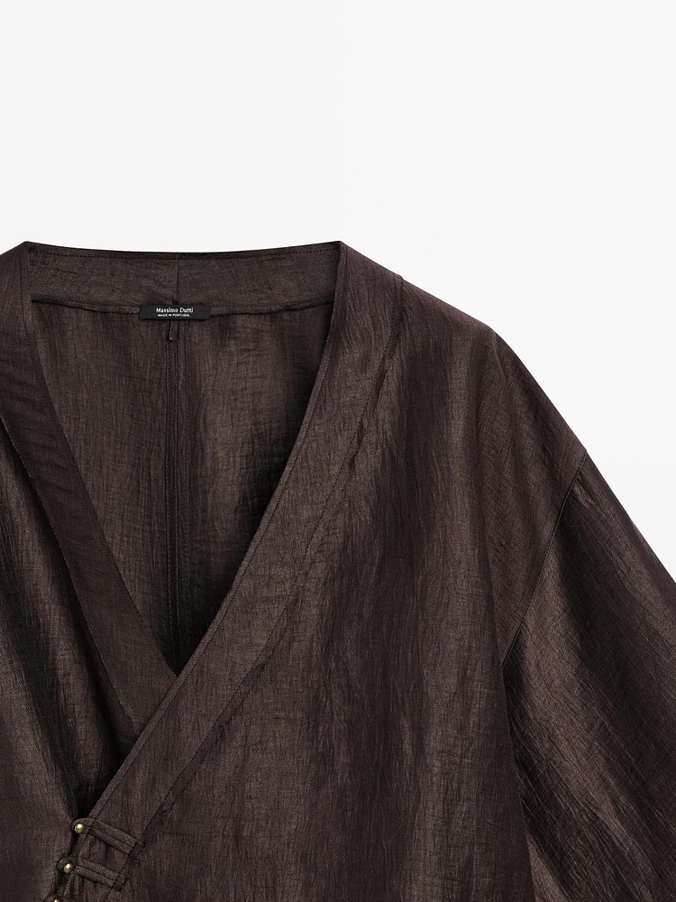 Kimono cache-cœur en lin mélangé