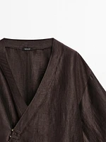 Kimono cache-cœur en lin mélangé