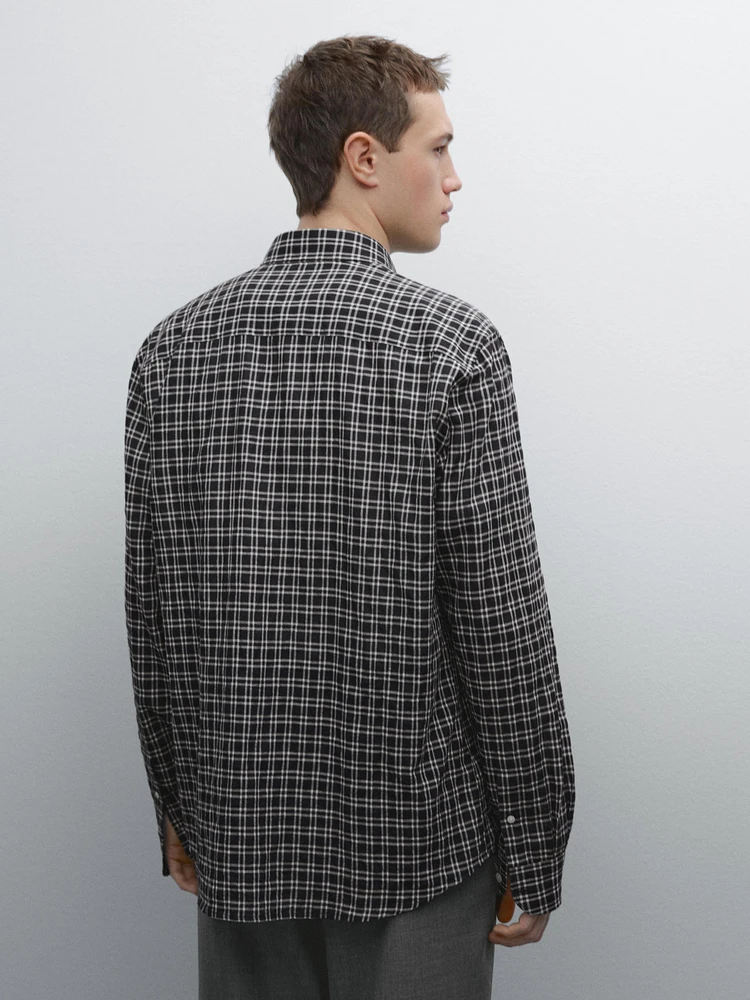 Regular fit check cotton blend shirt