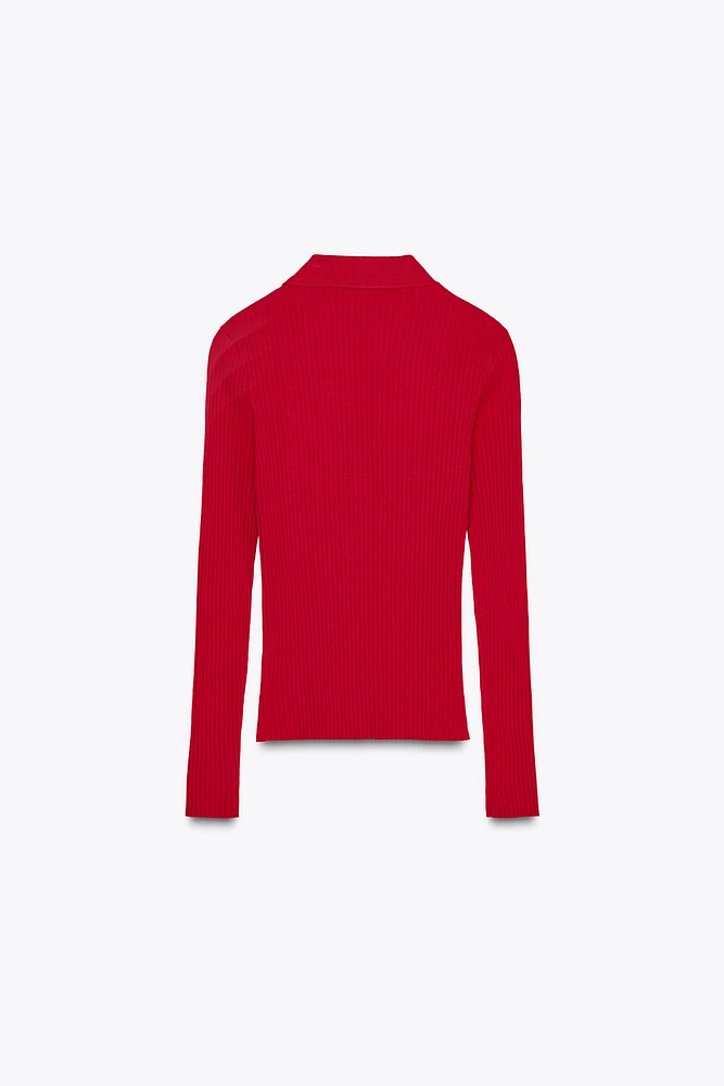 RIBBED POLO NECK T-SHIRT