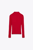 RIBBED POLO NECK T-SHIRT