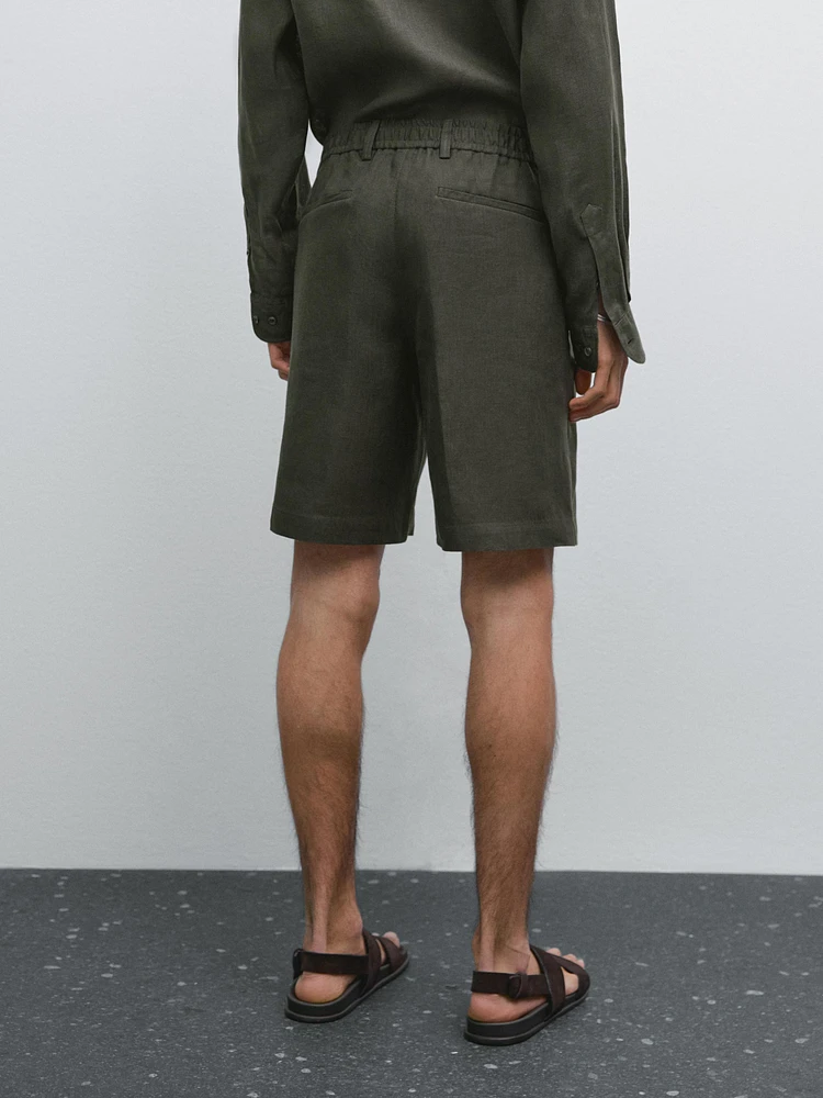 100% linen semi-jogger fit Bermuda shorts