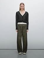 Suede leather trousers with linen detail