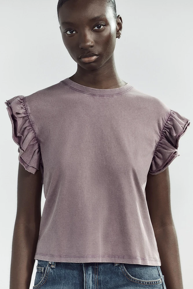 WASHED EFFECT RUFFLE T-SHIRT