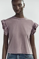 WASHED EFFECT RUFFLE T-SHIRT