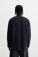 COTTON BLEND TEXTURED WEAVE SWEATER